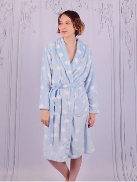 Clouds Print Flannel House Robe W/ Pockets